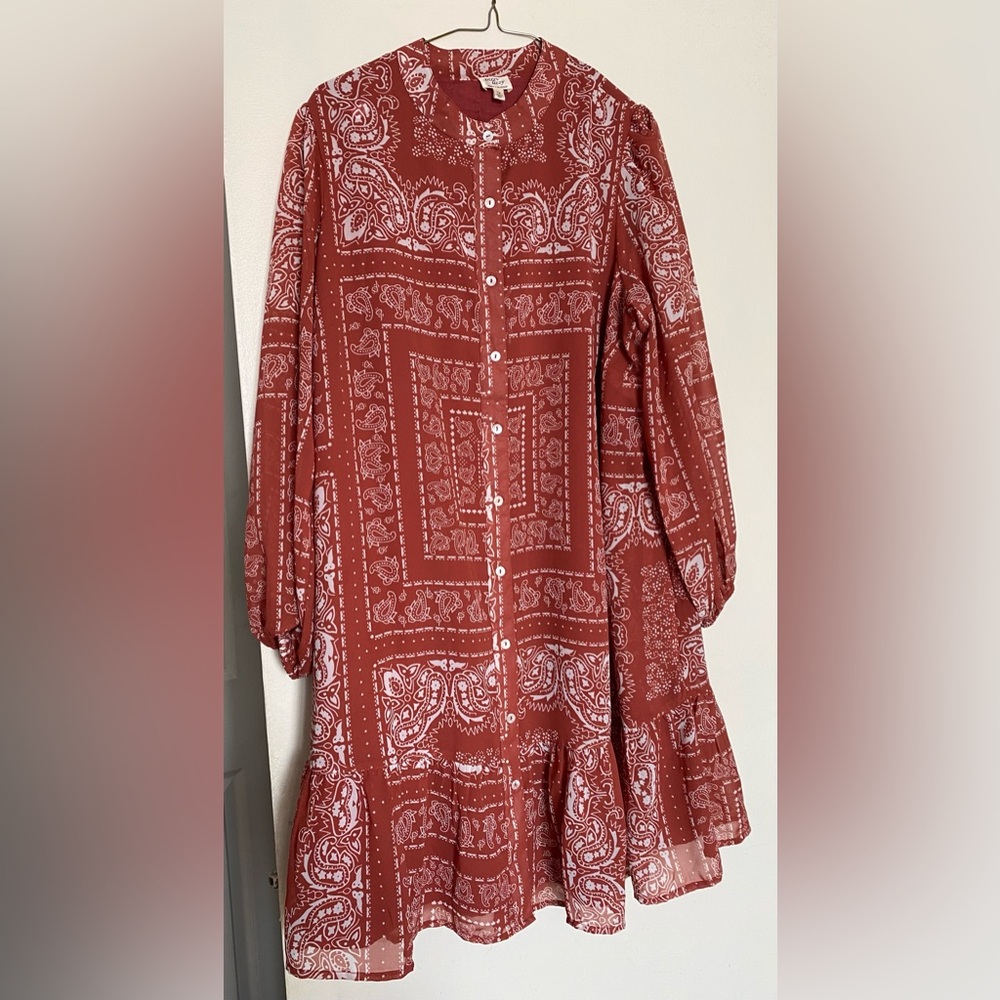 Dizzy Lizzy long  sleeve button front Mini Dress Rust Size 1X